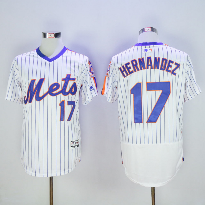 Men New York Mets #17 Hernandez White Throwback Elite MLB Jerseys->->MLB Jersey